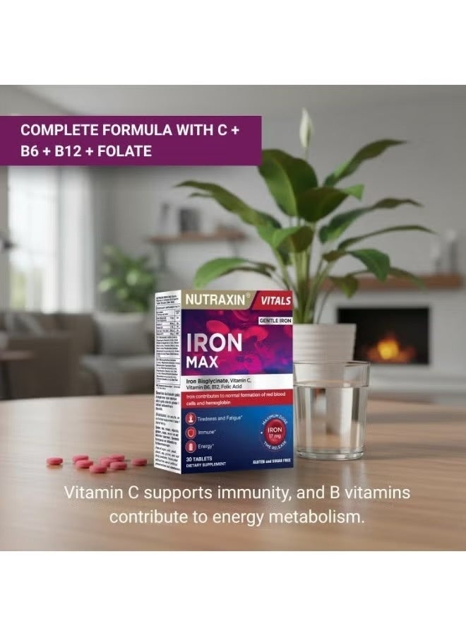 Nutraxin Iron Max Time Release Formula With Vitamin C, B6, B12 and Folic Acid Red Cells and Hemoglobin formation 30 Tablets - Image 3